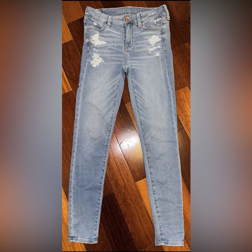 American Eagle Jeggings; Slim Mid Rise; Next Level Stretch Soft Knit, Light Blue